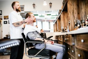Hair beard and mustache treatment in barber shop
