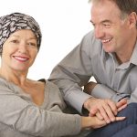 husband supportive attitude after wife' s chemotherapy - woman wearing protective headscarf
